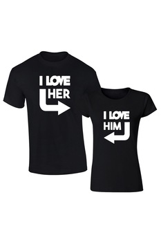 Set de tricouri negre I love HER/HIM COD SN202,Barbat:M,Dama:M Set de tricouri negre I love HER/HIM COD SN202,Barbat:M,Dama:M