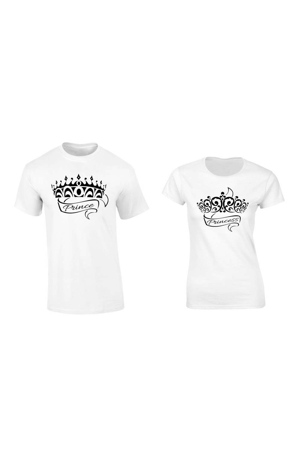 Set de 2 tricouri pentru cuplu albe Prince/Princess Crown , marimea S
