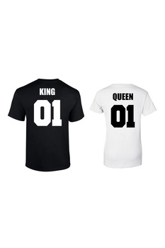 Set de 2 tricouri pentru cuplu negru/alb KING/QUEEN 01 , marimea S Set de 2 tricouri pentru cuplu negru/alb KING/QUEEN 01 , marimea S