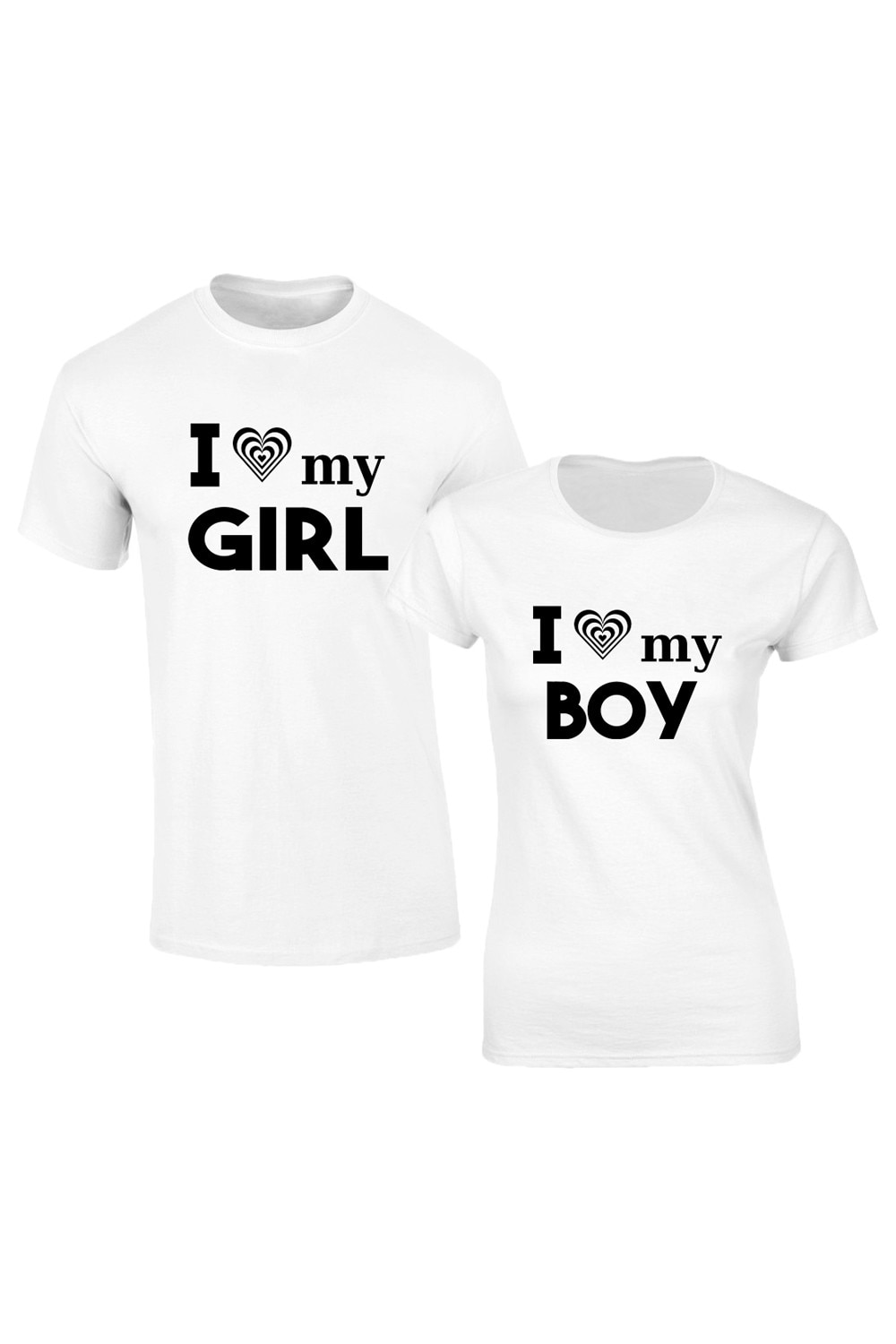Set de 2 tricouri pentru cuplu albe I love my girl/boy , marimea S