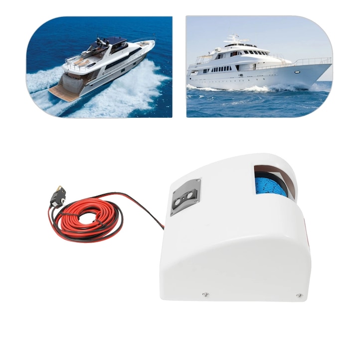 Winch electric pentru ancorare, control de la distanta, design rezistent la apa, alb, capacitate maxima 11.34kg