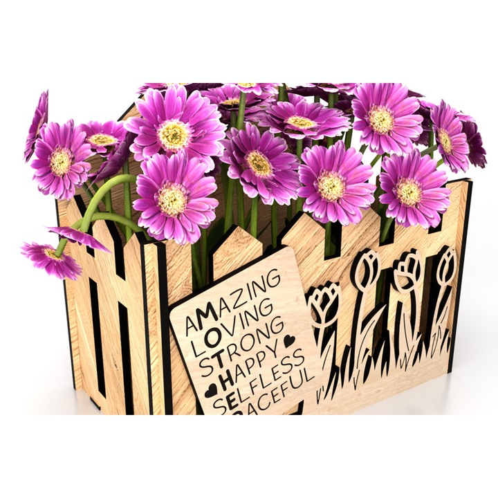 Cos de flori din lemn, Intrahome, 3mm-4mm, wenge, 6x6cm