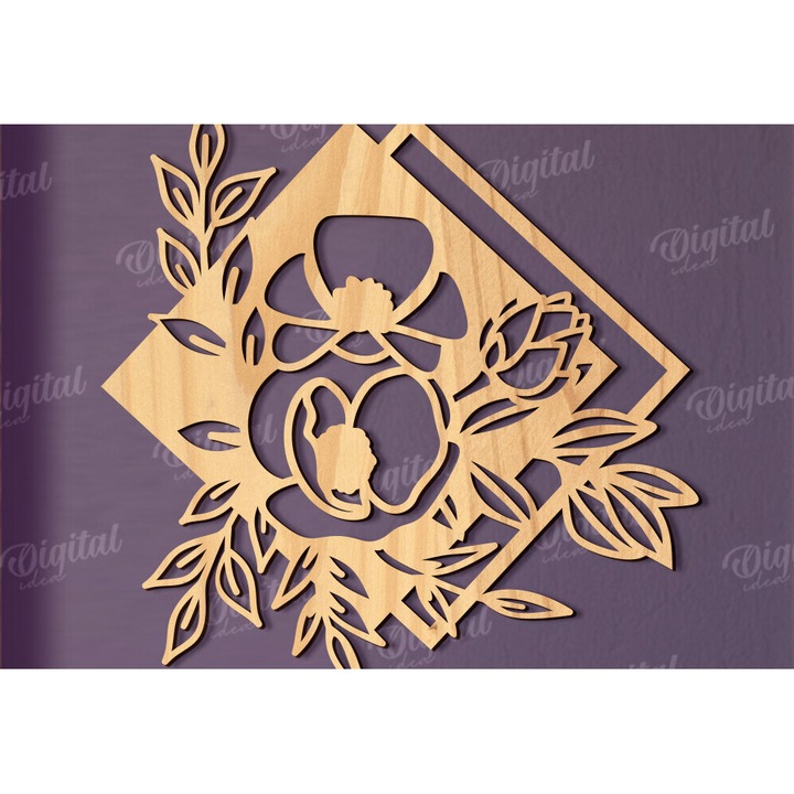 Decoratiune florala din lemn, Intrahome, 3mm-4mm, 30x20cm