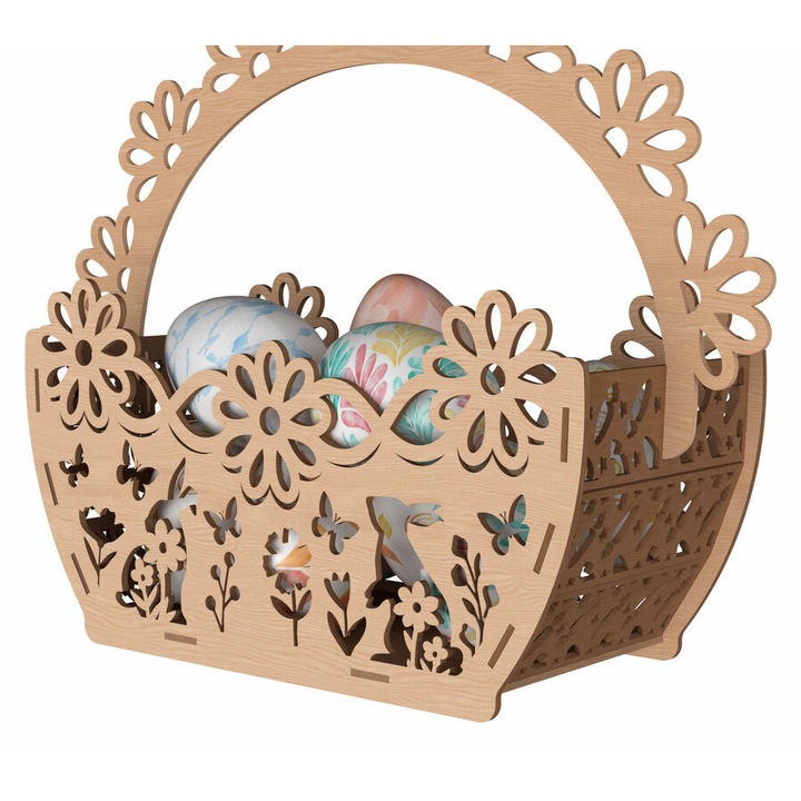 Cos Louloudi Paschalino din plywood taiat cu laser, 30x20cm, 3mm-4mm, set de accesorii decorative