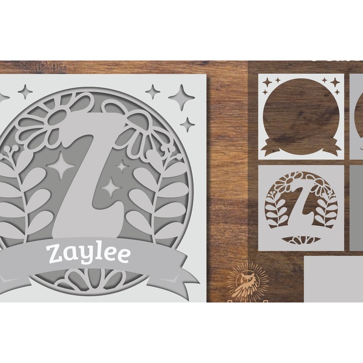 Cutie de umbra florala alfabetica, Intrahome, din plywood, 3mm-4mm, culoare wenge, dimensiune 25x25 cm