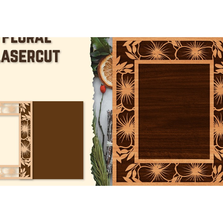 Rame foto clasice, Intrahome, Korniza Photo Floral Lasercut, 3mm-4mm, wenge, 20x25 cm