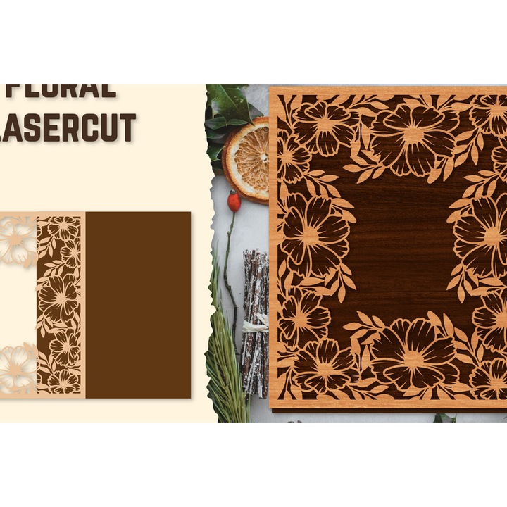 Rame foto clasice, Intrahome, Korniza Photo Floral Lasercut, 3mm-4mm, wenge, 20x25 cm