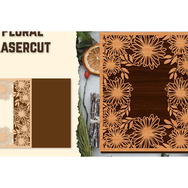 Rame foto clasice, Intrahome, Korniza Photo Floral Lasercut, 3mm-4mm, wenge, 20x25 cm