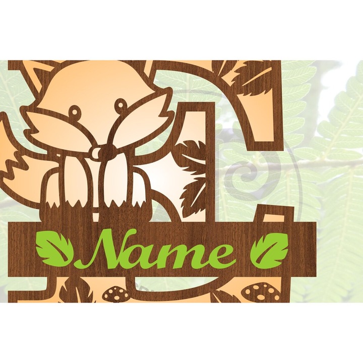 Apokopa monograma Fox Letter E, Intrahome, 3mm-4mm, wenge, 30x20cm