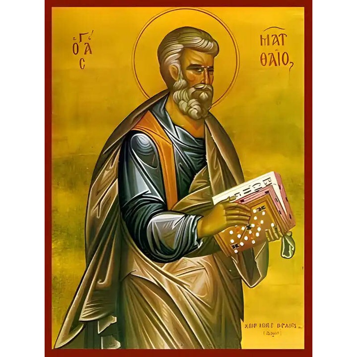 Icoana Ortodoxa, Intrahome, Agios Apostolos si Evanghelistul Matei, 40x30 cm, lemn Phlamouria, cu rama aurie