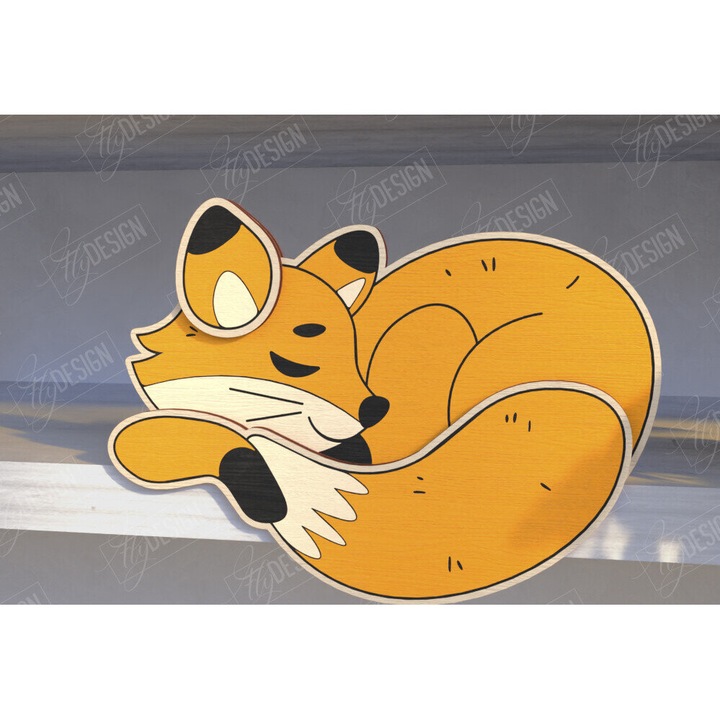 Rafturi din lemn Plywood, Intrahome, Funny Fox Shelf Sitters, 20x20 cm, 3mm-4mm, set