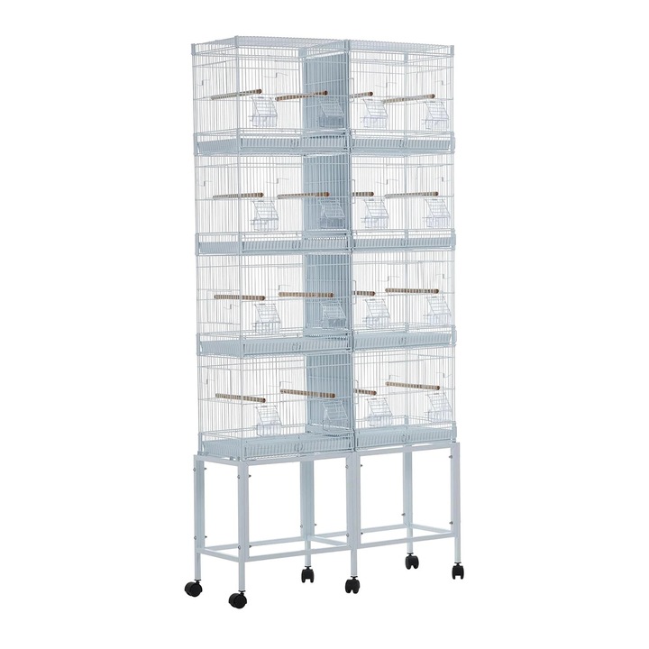Colivie mare pentru pasari, Colivie pentru perusi/agapornis/papagali, Inaltime 170 cm, Fier, Suport cu roti, Alb