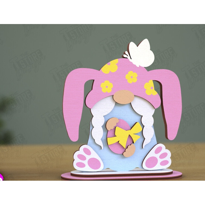 Gnome Bunny Pascha, Intrahome, din plywood, 3mm-4mm, culoare wenge, dimensiune 15x15cm