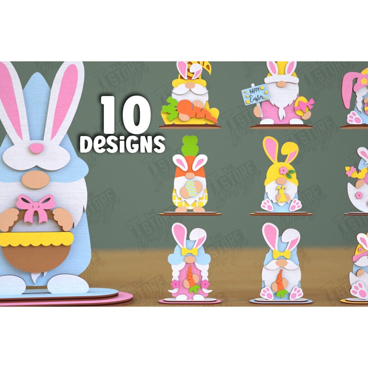 Set Accesorii decorative, Gnome Bunny, Intrahome, Plywood 3mm-4mm, 15x15cm