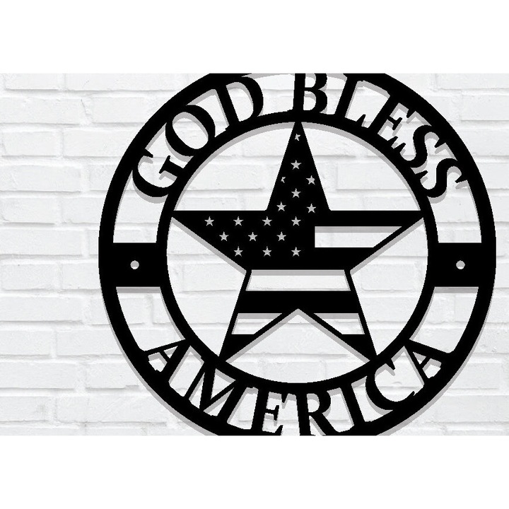 Semn decorativ din lemn God Bless America, Intrahome, 3mm-4mm, 3600x3600cm