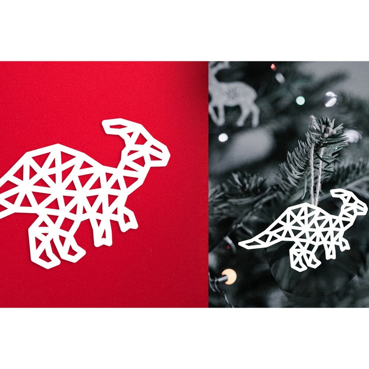 Ornament geometric din lemn taiat cu laser, Intrahome, dinozaur, 30x20cm, 3mm-4mm