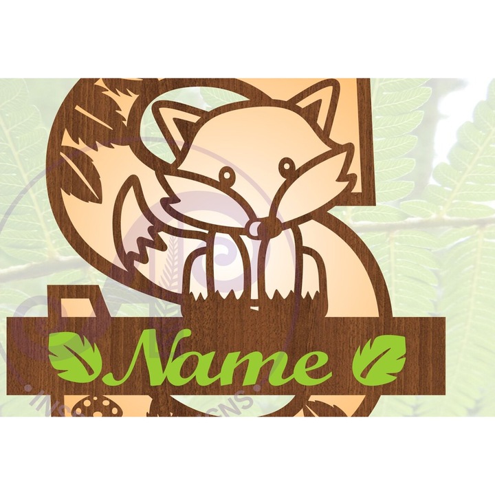 Apokopa monograma Fox Letter S, Intrahome, 3mm-4mm, wenge, 30x20cm