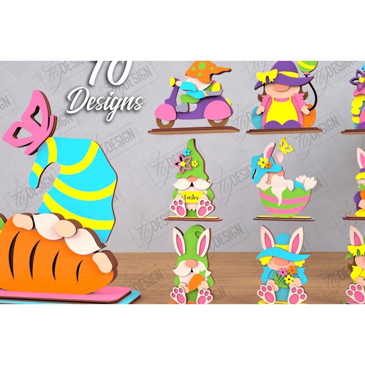 Set decorativ Gnome Bunny, Intrahome, din plywood 3mm-4mm, 15x15cm