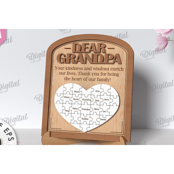 Puzzle din lemn Plaisio pappou, 20x25cm, 3mm-4mm, fabricat in Grecia