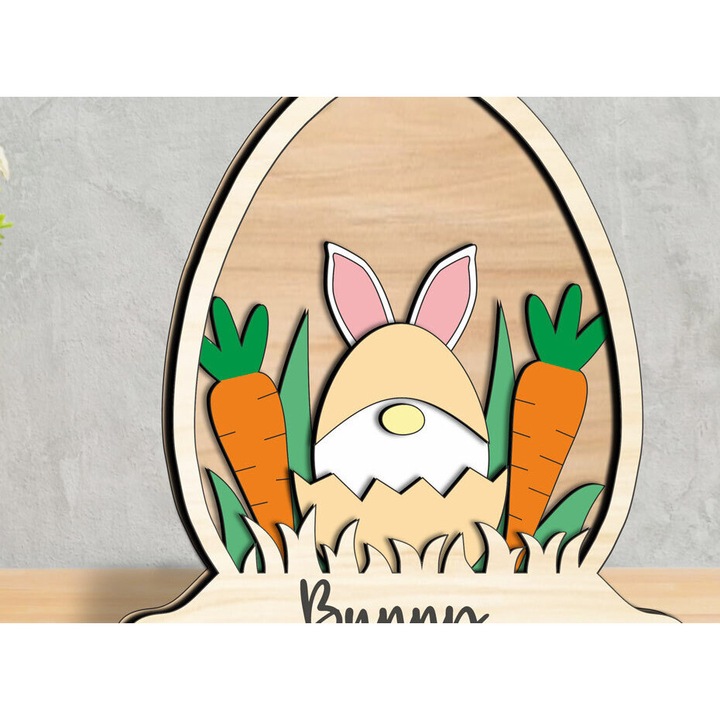 Glob decorativ Gnome Iepuras de Paste din lemn, 15x15cm, wenge, set de 2 bucati