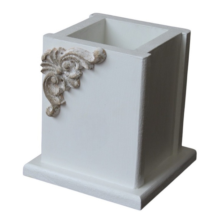 Suport pentru ustensile de bucatarie, din mdf, pictat manual, ornament antichizat, inaltime 15 cm