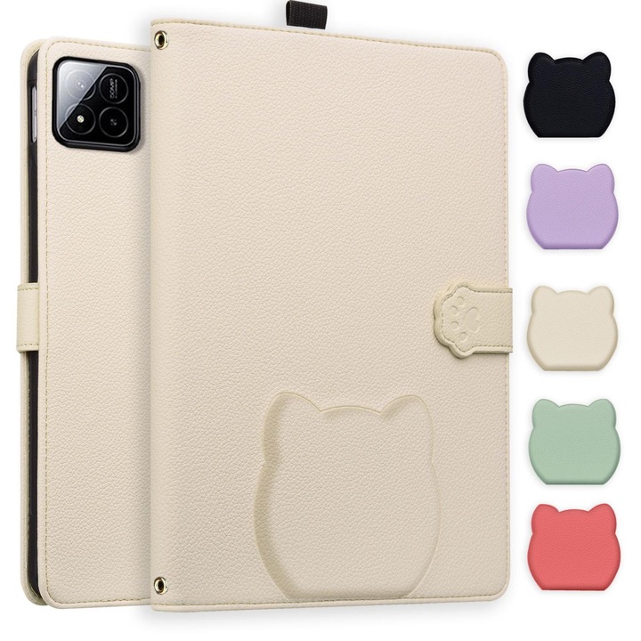 Калъф за таблет Xiaomi Pad 7 Cat Skin-feel Litchi Piele, Кайсиево Бял
