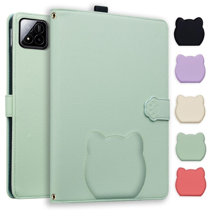 Калъф за таблет Xiaomi Pad 7 Cat Skin-feel Litchi кожа, зелен
