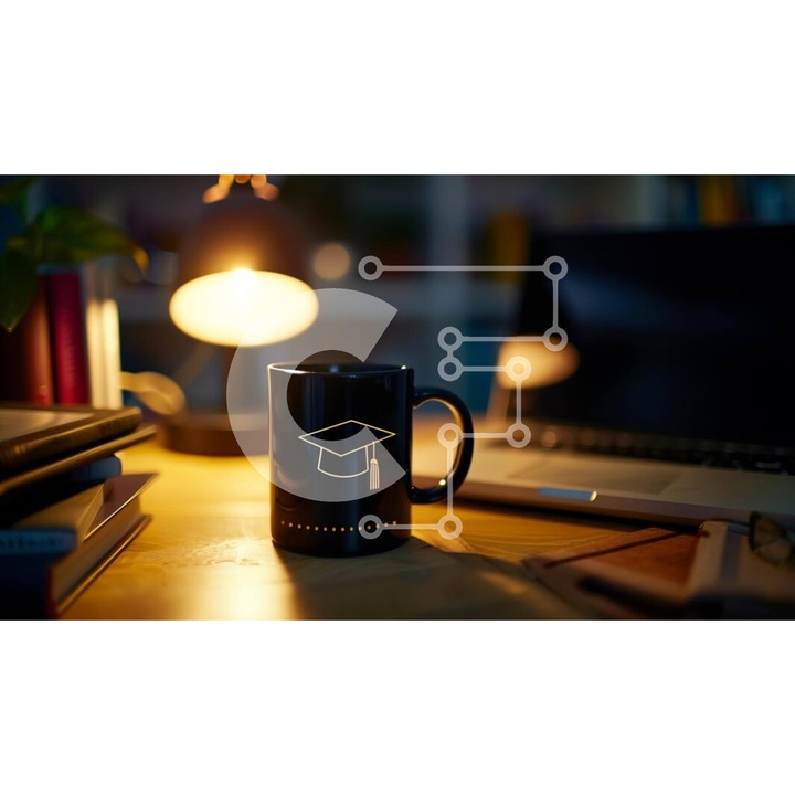 Puzzle din lemn Intrahome, 10x10 cm, 25 piese, imagine cu cana de cafea neagra pe raft cu carti, cutie din lemn wenge