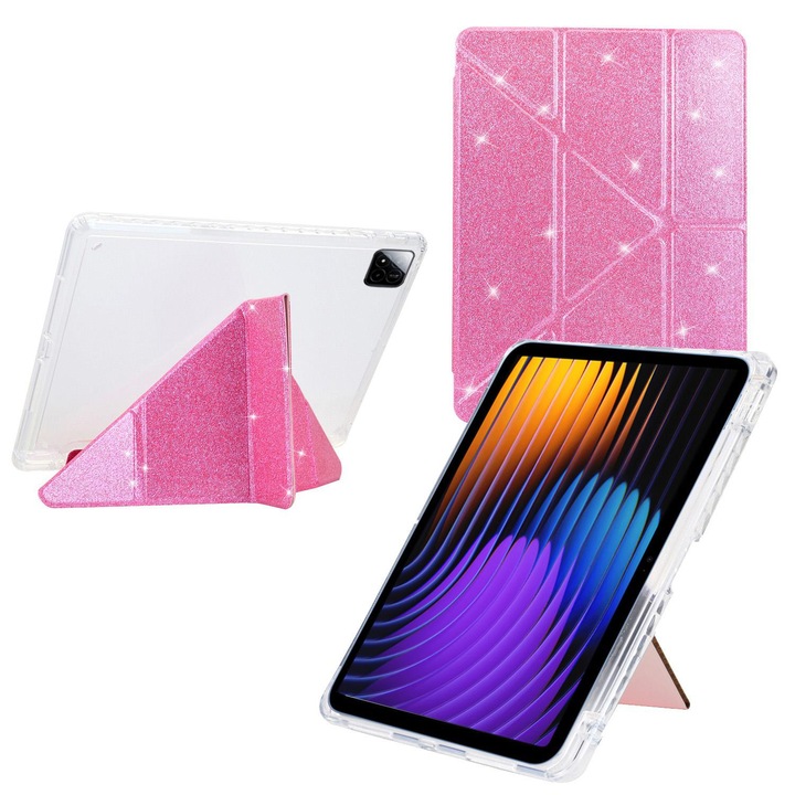 Husa tableta Xiaomi Pad 7 / 7 Pro Y-Pliere Clear Acrylic Glitter Inteligent Piele, Roz