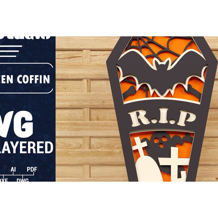 Coffin 3D din lemn de placaj, Intrahome, 1500x1500cm, ideal pentru decorare, set pentru proiecte DIY