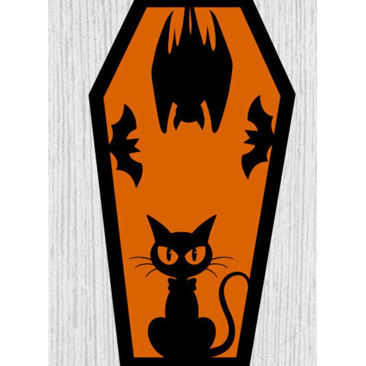 Sicriu decorativ Halloween din lemn, Intrahome, 40x50 cm