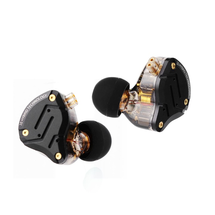 Casti intraauriculare Linsoul Kz Zs10 Pro, 4 difuzoare + 1 difuzor, cablu detasabil, negru