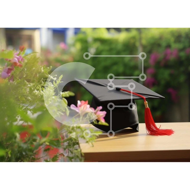 Puzzle din lemn Intrahome, 10x10 cm, 25 piese, imagine cu masa de exterior si flori, cutie din lemn wenge