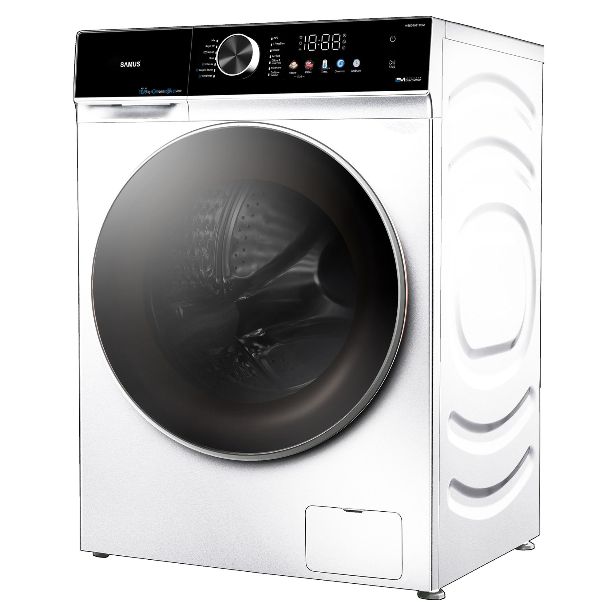 Mașină de spalat rufe cu uscător Samus WSDD10612IDM, 10kg spalare, 6kg uscare, Display LED color, Clasa A/E
