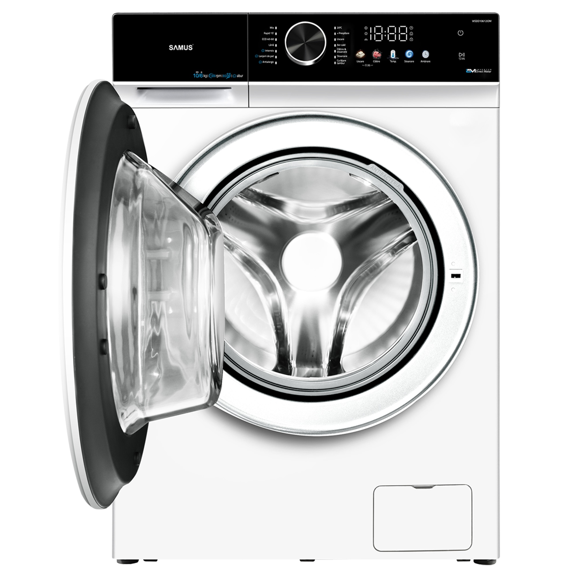 Mașină de spalat rufe cu uscător Samus WSDD10612IDM, 10kg spalare, 6kg uscare, Display LED color, Clasa A/E