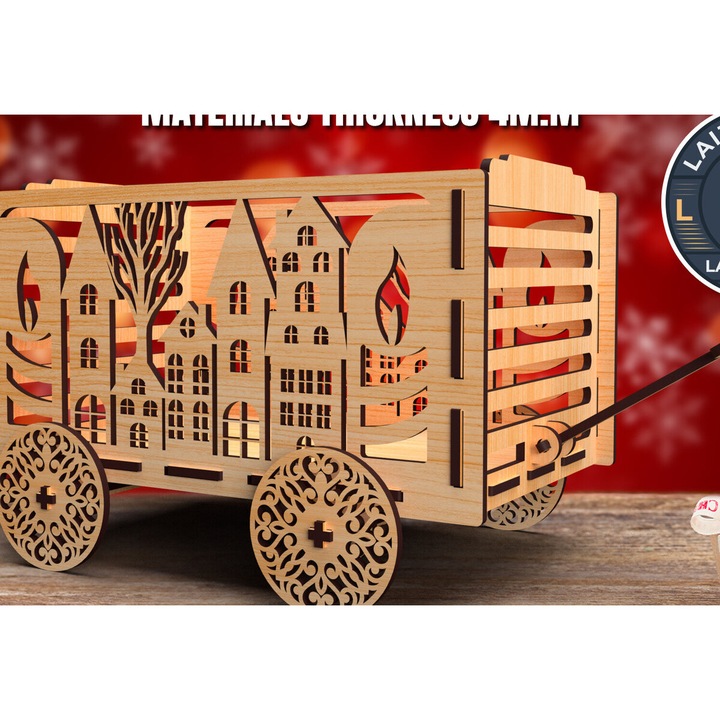 Caruta de Craciun din lemn taiat cu laser, Intrahome, 15x15cm, 3mm-4mm, set pentru decorare DIY