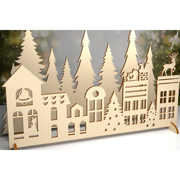 Accesorii decorative, Intrahome, 3D Sat de Craciun, 15x15cm, set