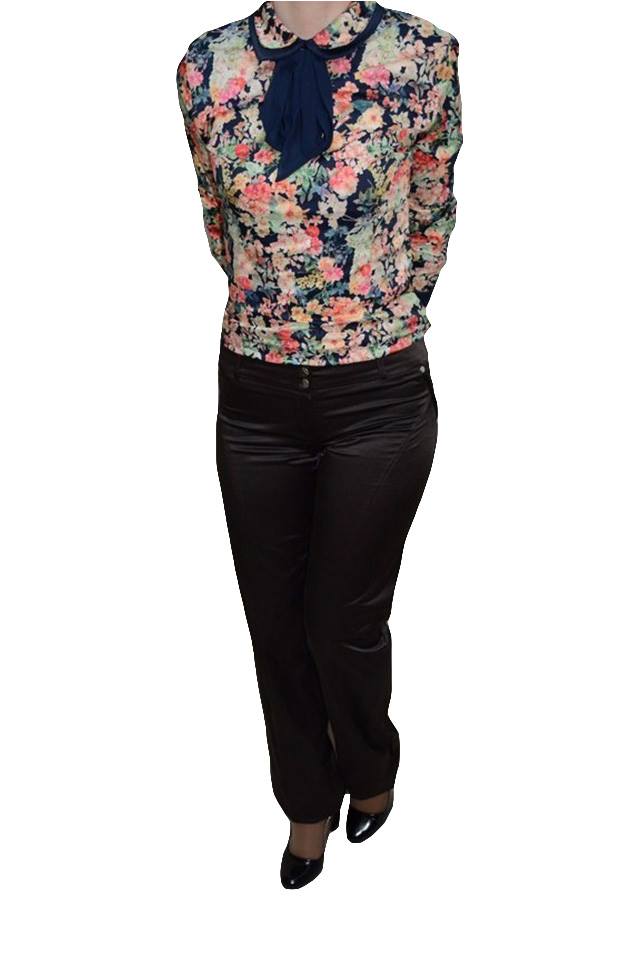 Pantaloni lungi tineresc si elegant, din saten,D&J Exclusive, Maro