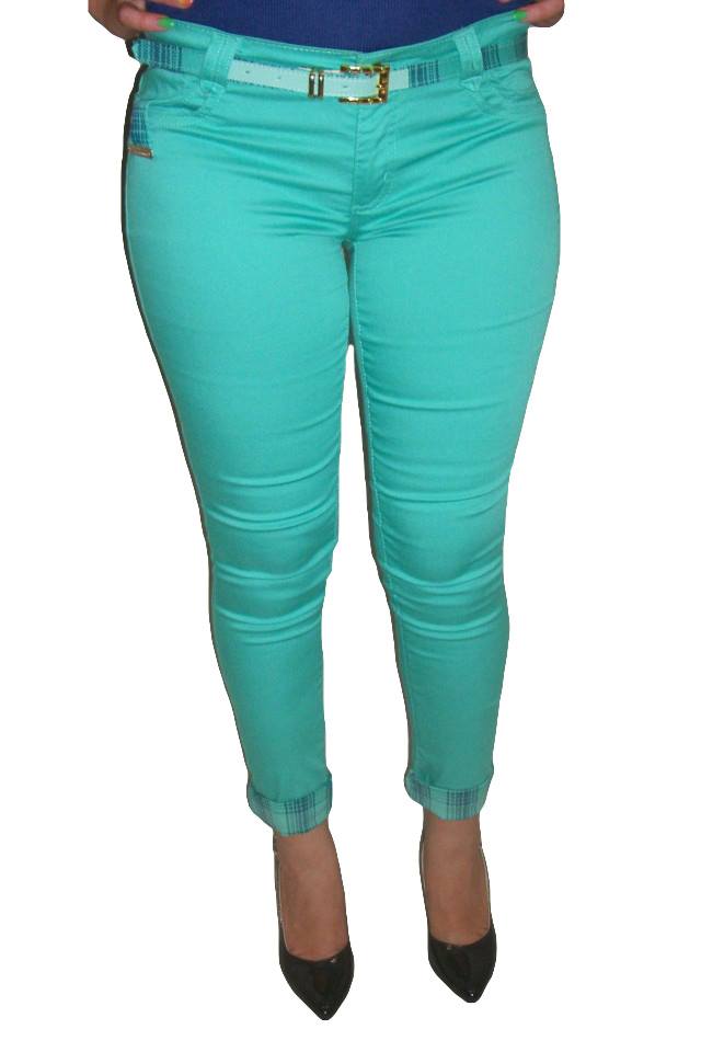 Pantaloni casual cu pandativ auriu decorativ,D&J Exclusive,, Turcoaz