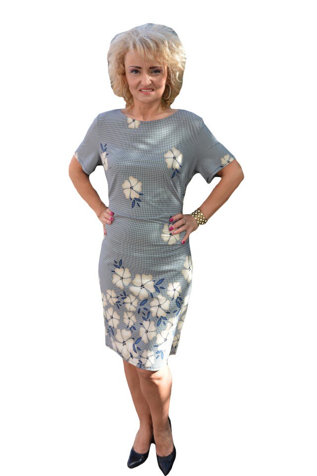 Rochie de zi, maneca scurta si imprimeu floral colorat,D&J Exclusive, Albastru-alb