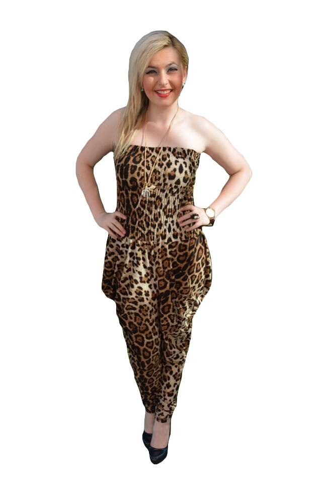 Salopeta in trend, cu imprimeu animal-print,D&J Exclusive, Maro/Bej