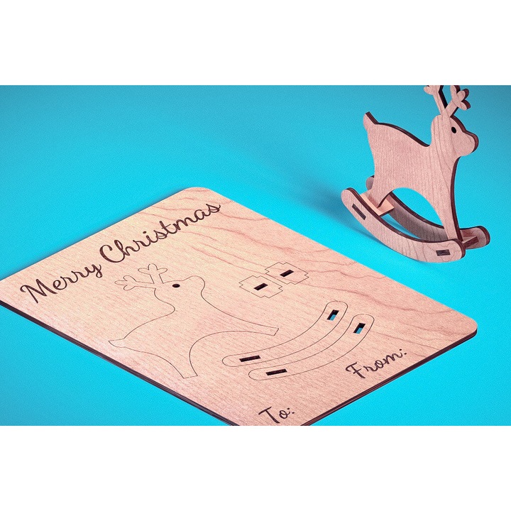 Felicitare de Craciun din lemn taiat cu laser, Intrahome, 15x15 cm, grosime 3mm-4mm, set