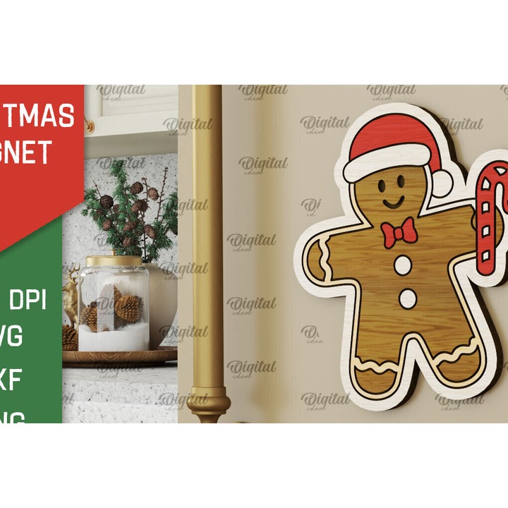 Set de accesorii decorative, Intrahome, schelet de Craciun din lemn, 3mm-4mm, 15x15cm