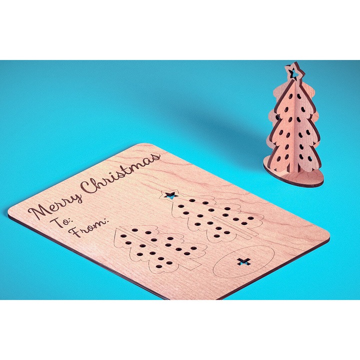 Felicitari din lemn taiate cu laser, Intrahome, 3mm-4mm, 15x15cm, set