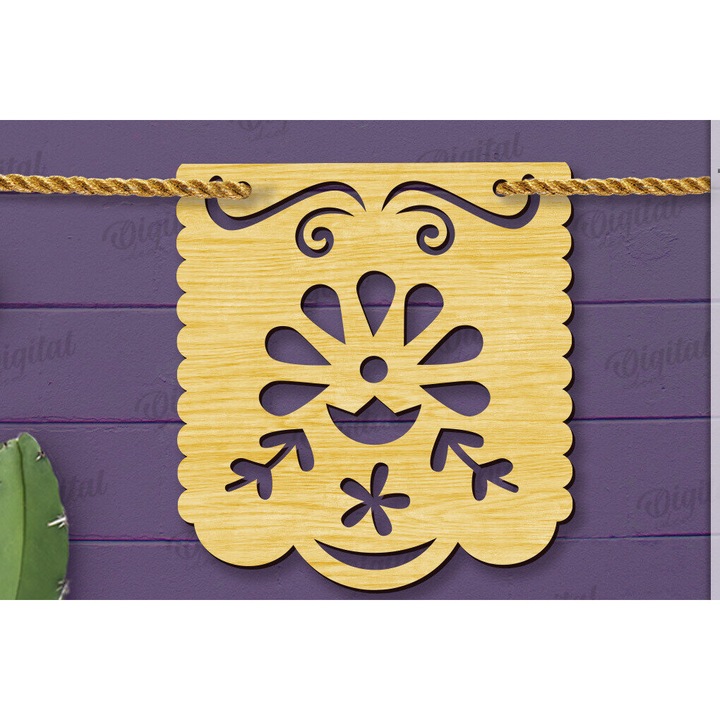 Banner decorativ Cinco De Mayo, Intrahome, taiat cu laser, din plywood 3mm-4mm, dimensiuni 30x20cm