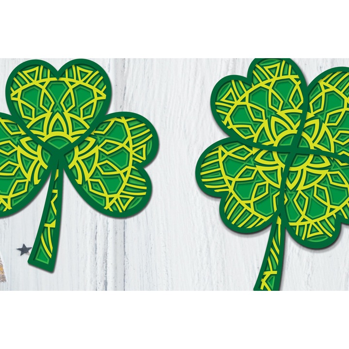 Clover Mandala 3D Papercut, Intrahome, Plywood 3mm-4mm, 30x30cm