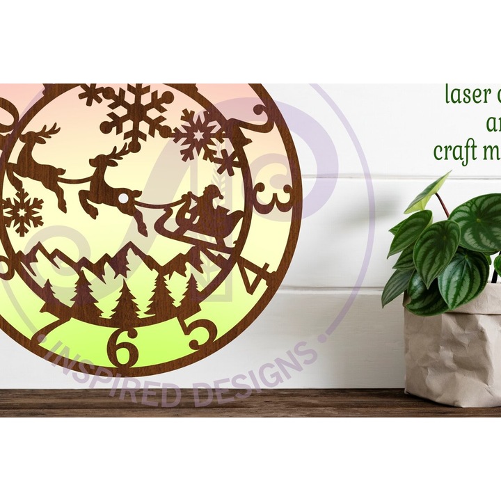 Ceas decorativ, Intrahome, roloi de perete, din plywood 3mm-4mm, 30x20cm, pentru taiere cu laser
