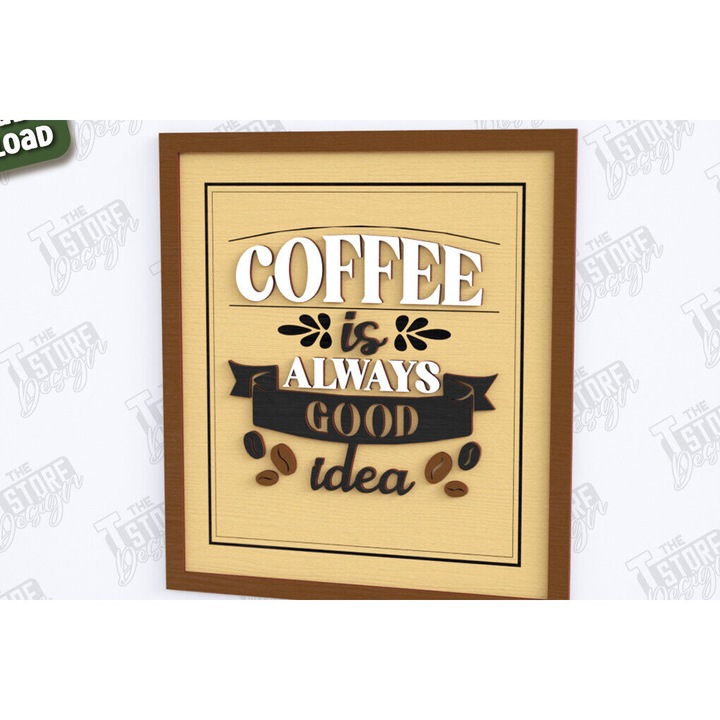 Semn de perete din lemn pentru cafea, Intrahome, taiat cu laser, 30x20cm, 3mm-4mm