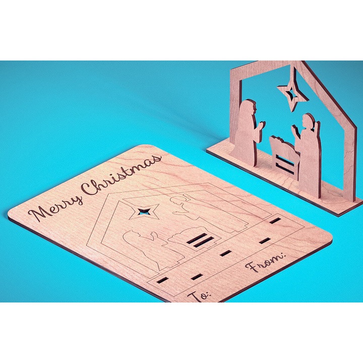 Felicitari din lemn taiat cu laser, Intrahome, 3mm-4mm, 15x15cm, set