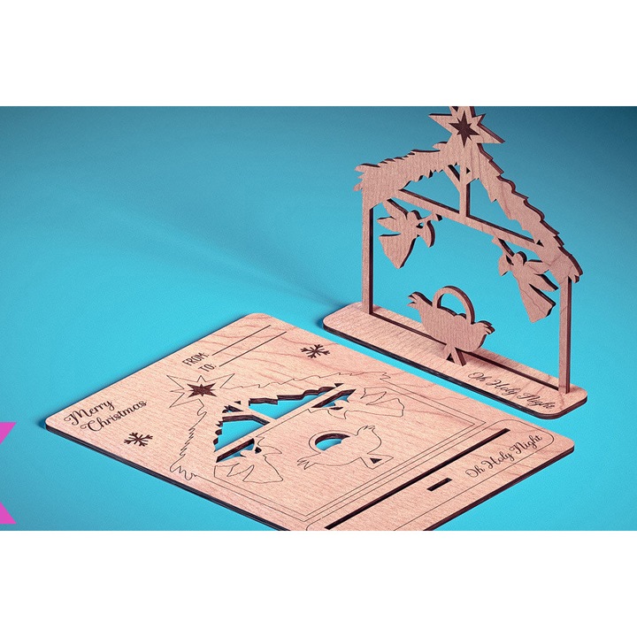 Felicitare din lemn taiat cu laser, Intrahome, 15x15 cm, 3mm-4mm, ideala pentru proiecte DIY